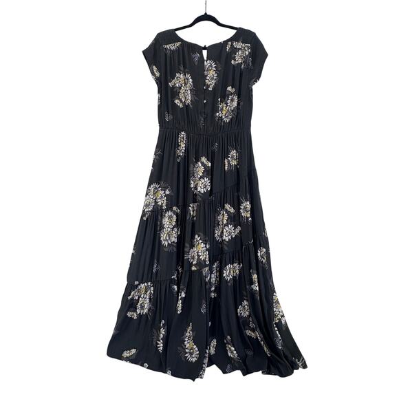 FREE PEOPLE Black All I Got Floral Tiered Flared Maxi Long Dress Size 12 0 - Picture 9 of 11